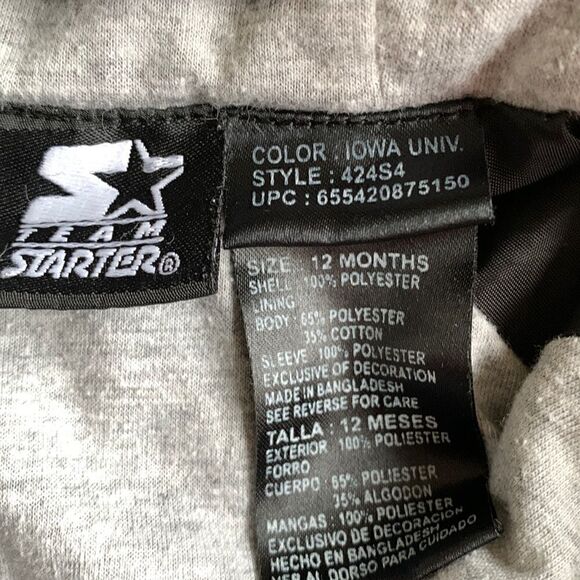 Iowa Hawkeyes Coat Football Black Windbreaker embroidered Starter Jacket 12M - Picture 7 of 9